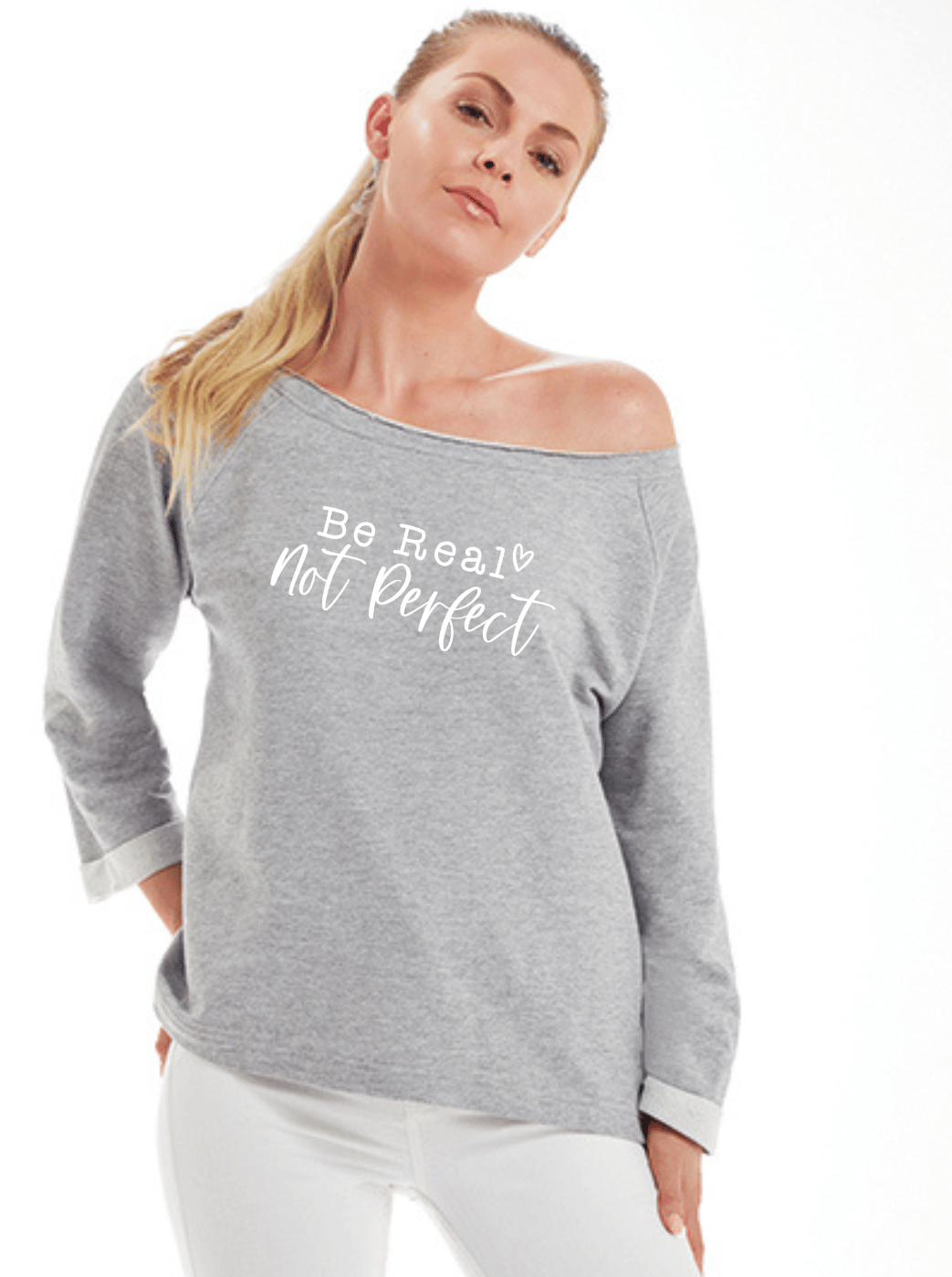 BE REAL Damen Flashdance Sweatshirt graumeliert Model