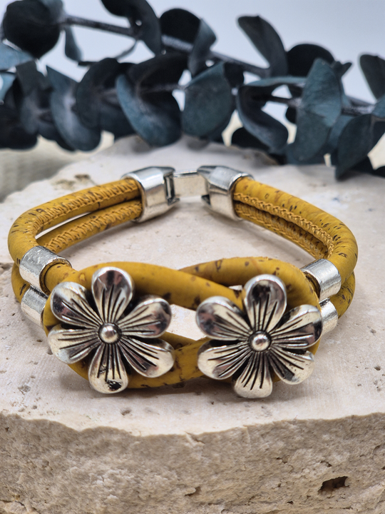BLUME Kork Armband gelb mit Motiv aus Zamak Legierung