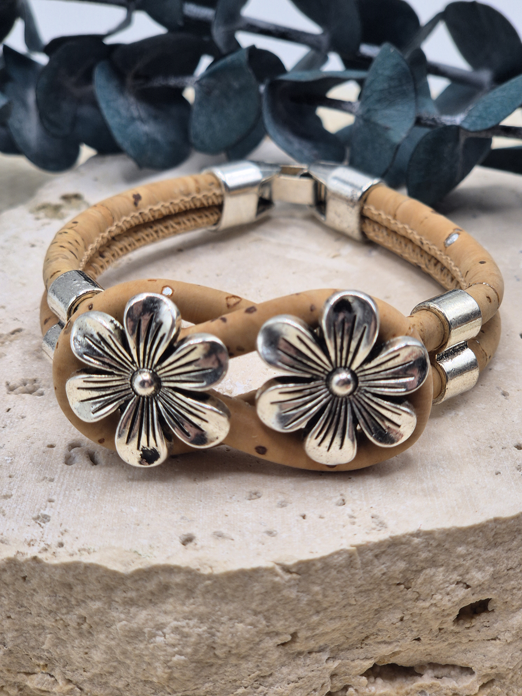 BLUME Kork Armband natur mit Motiv aus Zamak Legierung