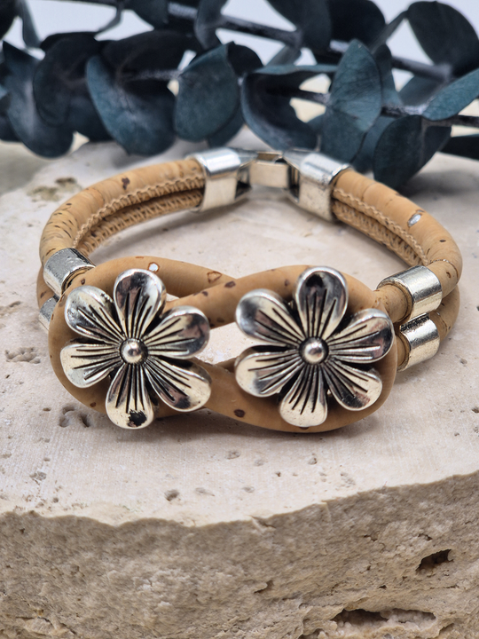 BLUME Kork Armband natur mit Motiv aus Zamak Legierung