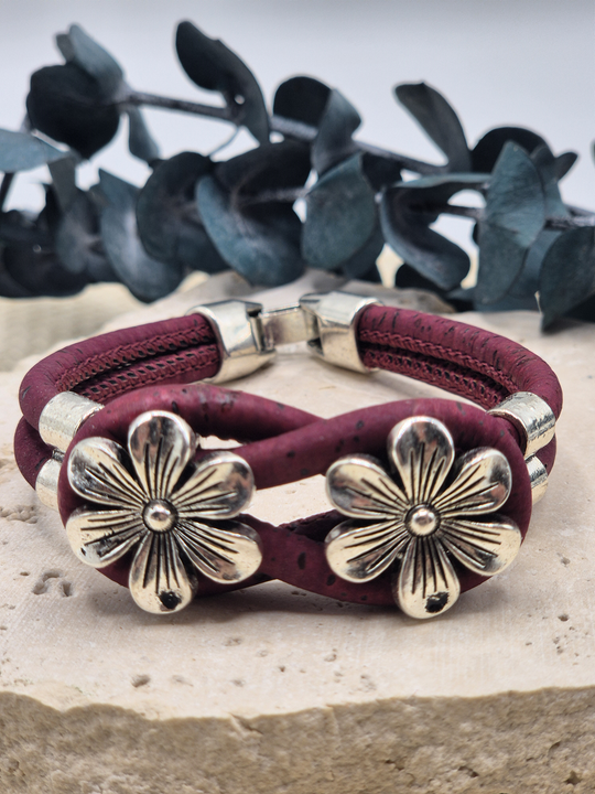 BLUME Kork Armband purple mit Motiv aus Zamak Legierung