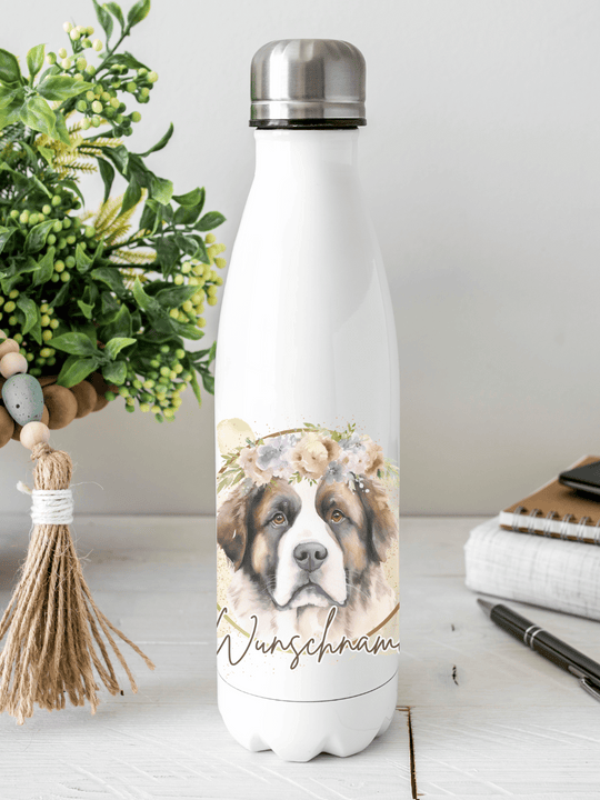Nachhaltige, personalisierbare Edelstahl-Trinkflasche mit doppelwandiger Thermo-Isolierung, 350ml oder 500ml, auslaufsicher und BPA-frei, mit Bernhardiner-Motiv.  Nachhaltiges, personalisierbares Geschenk für Freundin oder deinen Lieblingsmenschen,  unterwegs, Schule, Büro oder Sport.
Tolle Geschenkideen bei Alles auf Anfang – Geschenke für Herz & Seele