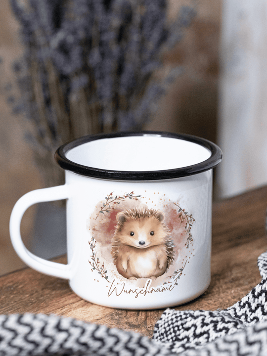 IGEL Emaillebecher (personalisierbar) schwarzer Rand Motiv rechts