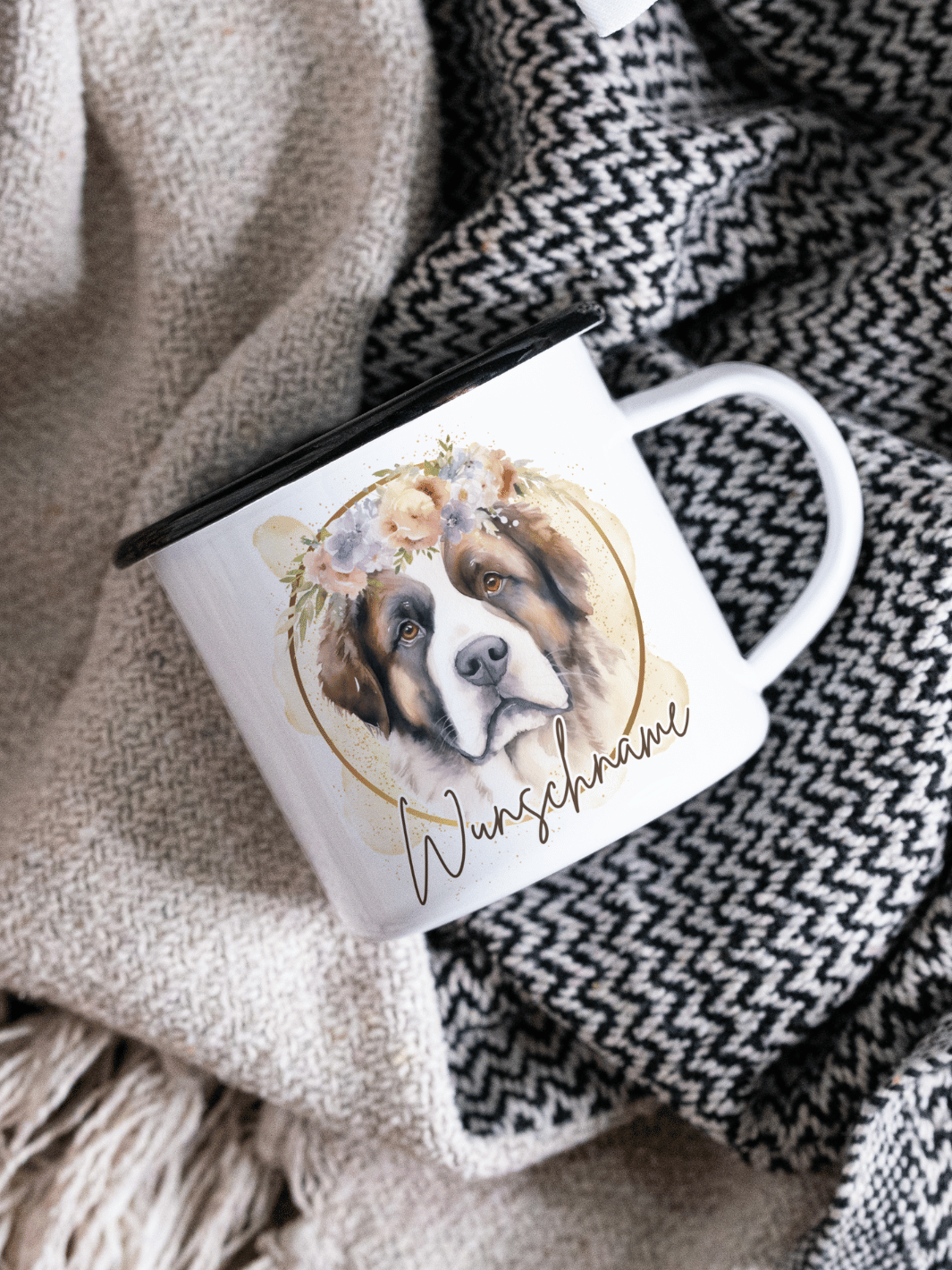 Emaillebecher mit personalisiertem Motiv – langlebig und einzigartig – ideal für Achtsamkeit, Geschenke und entspannte Momente