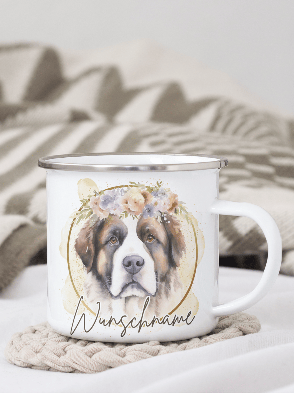 Emaillebecher mit personalisiertem Motiv – langlebig und einzigartig – ideal für Achtsamkeit, Geschenke und entspannte Momente
