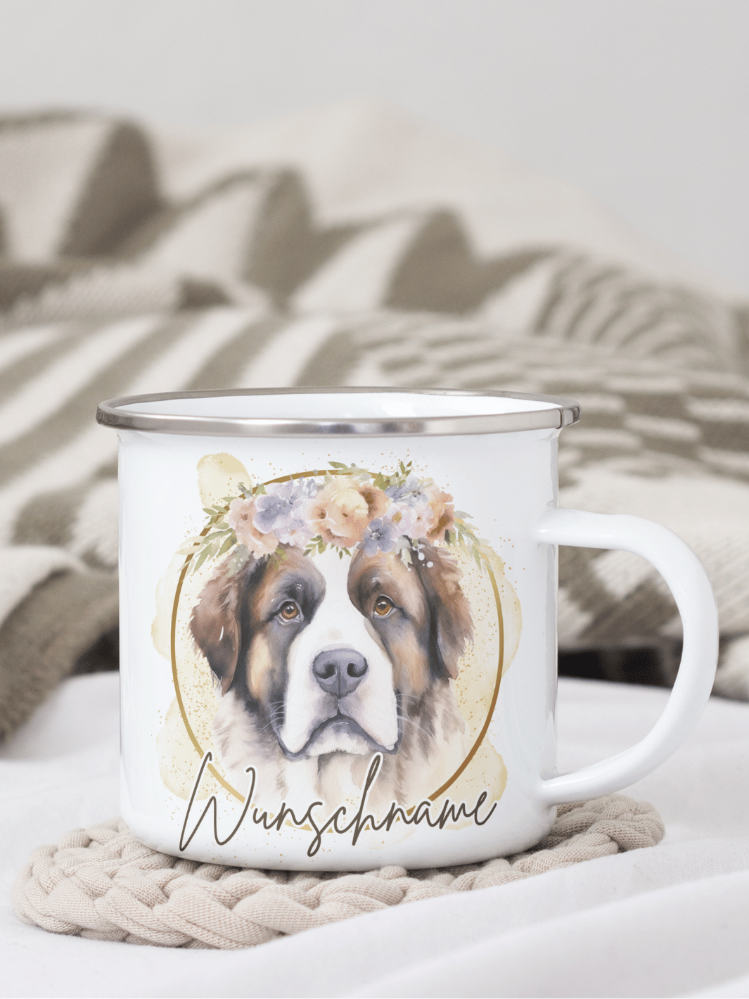 Emaillebecher mit personalisiertem Motiv – langlebig und einzigartig – ideal für Achtsamkeit, Geschenke und entspannte Momente