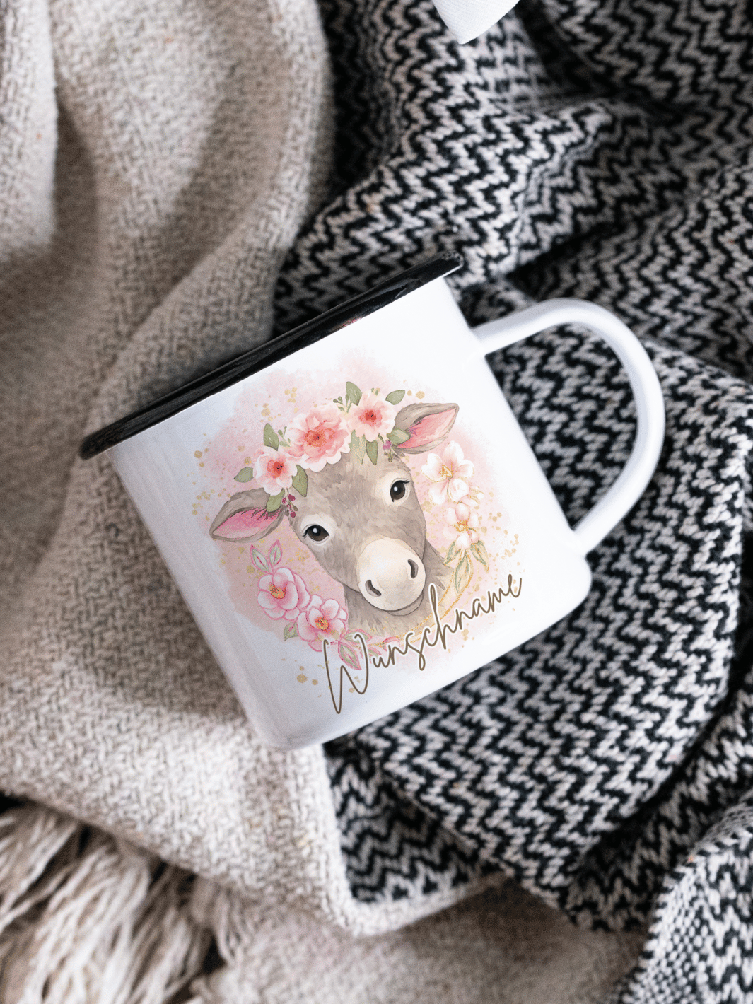 Emaillebecher mit personalisiertem Motiv – langlebig und einzigartig – ideal für Achtsamkeit, Geschenke und entspannte Momente