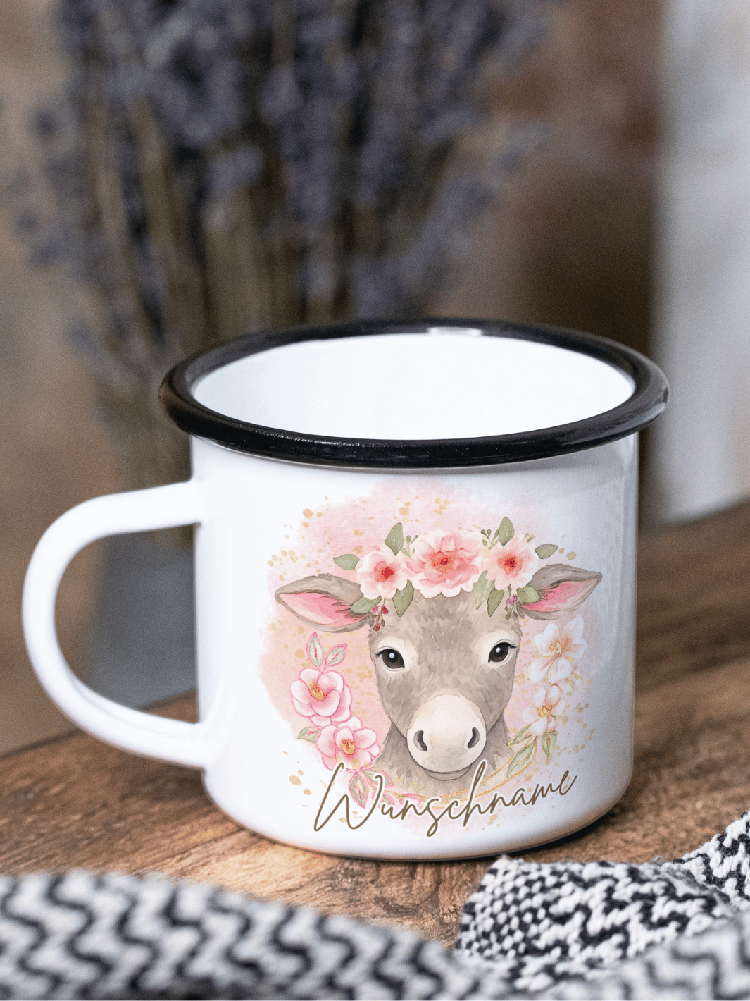 Emaillebecher mit personalisiertem Motiv – langlebig und einzigartig – ideal für Achtsamkeit, Geschenke und entspannte Momente