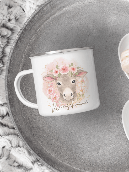 Emaillebecher mit personalisiertem Motiv – langlebig und einzigartig – ideal für Achtsamkeit, Geschenke und entspannte Momente