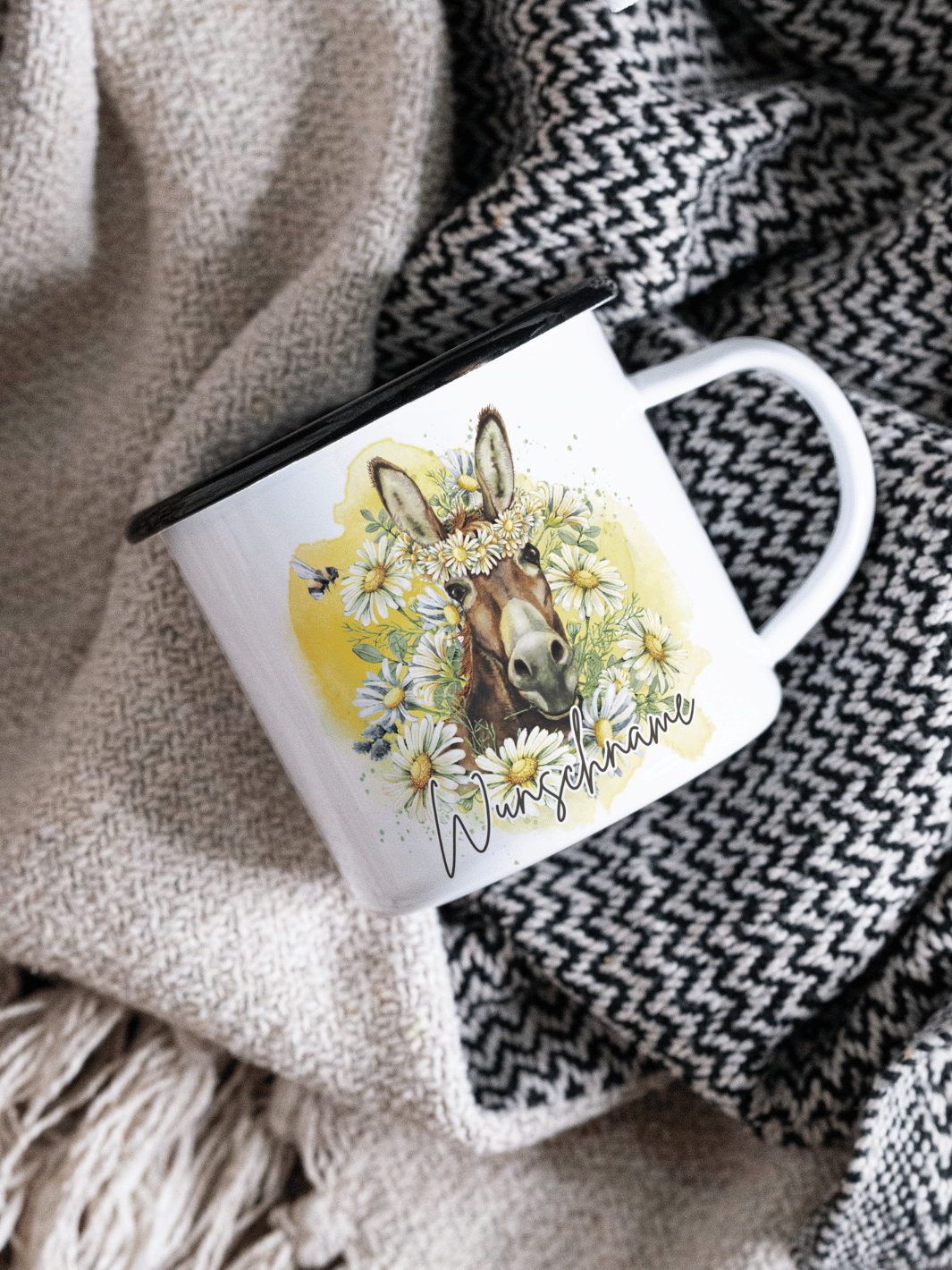 Emaillebecher mit personalisiertem Motiv – langlebig und einzigartig – ideal für Achtsamkeit, Geschenke und entspannte Momente