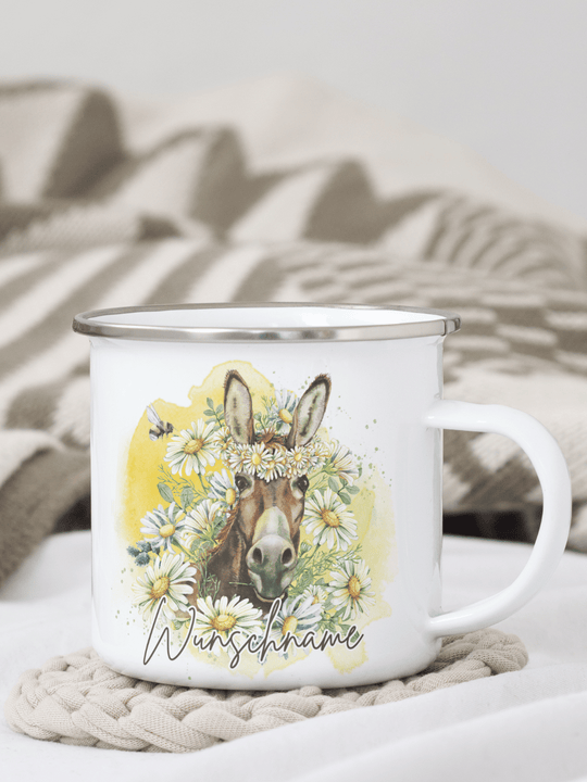 Emaillebecher mit personalisiertem Motiv – langlebig und einzigartig – ideal für Achtsamkeit, Geschenke und entspannte Momente