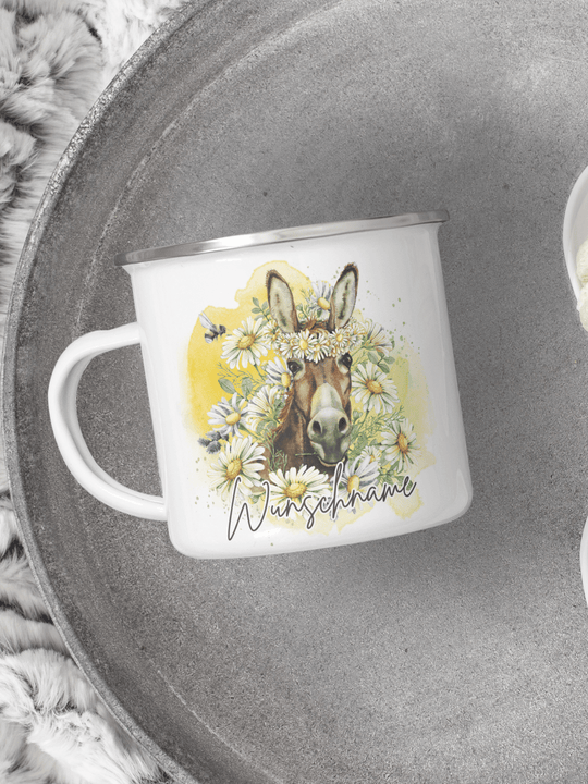 Emaillebecher mit personalisiertem Motiv – langlebig und einzigartig – ideal für Achtsamkeit, Geschenke und entspannte Momente