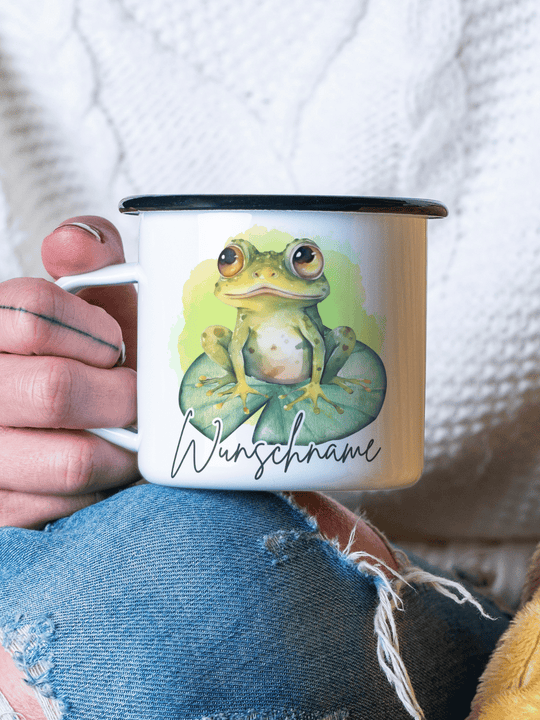 Emaillebecher mit personalisiertem Motiv – langlebig und einzigartig – ideal für Achtsamkeit, Geschenke und entspannte Momente