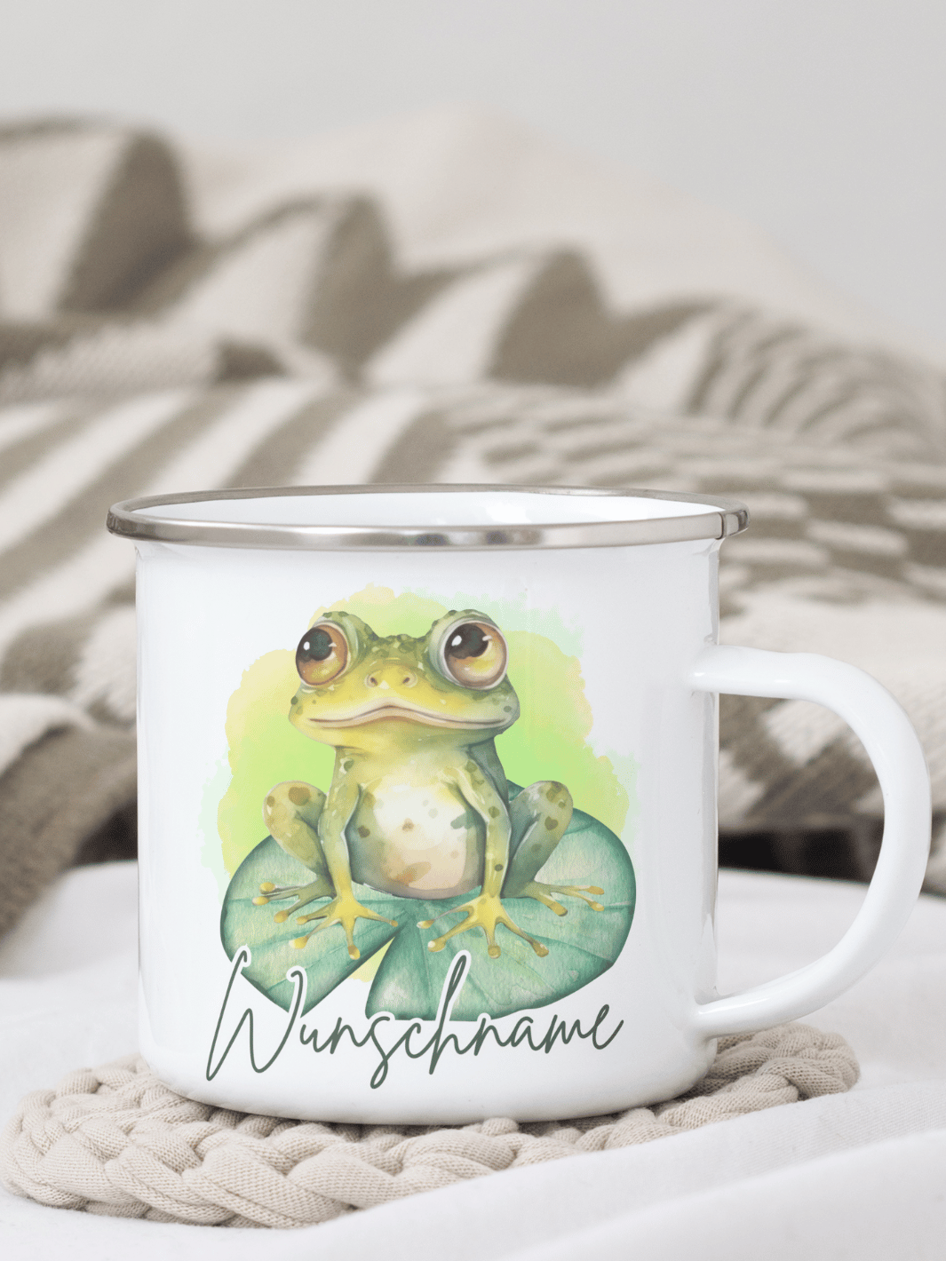 Emaillebecher mit personalisiertem Motiv – langlebig und einzigartig – ideal für Achtsamkeit, Geschenke und entspannte Momente