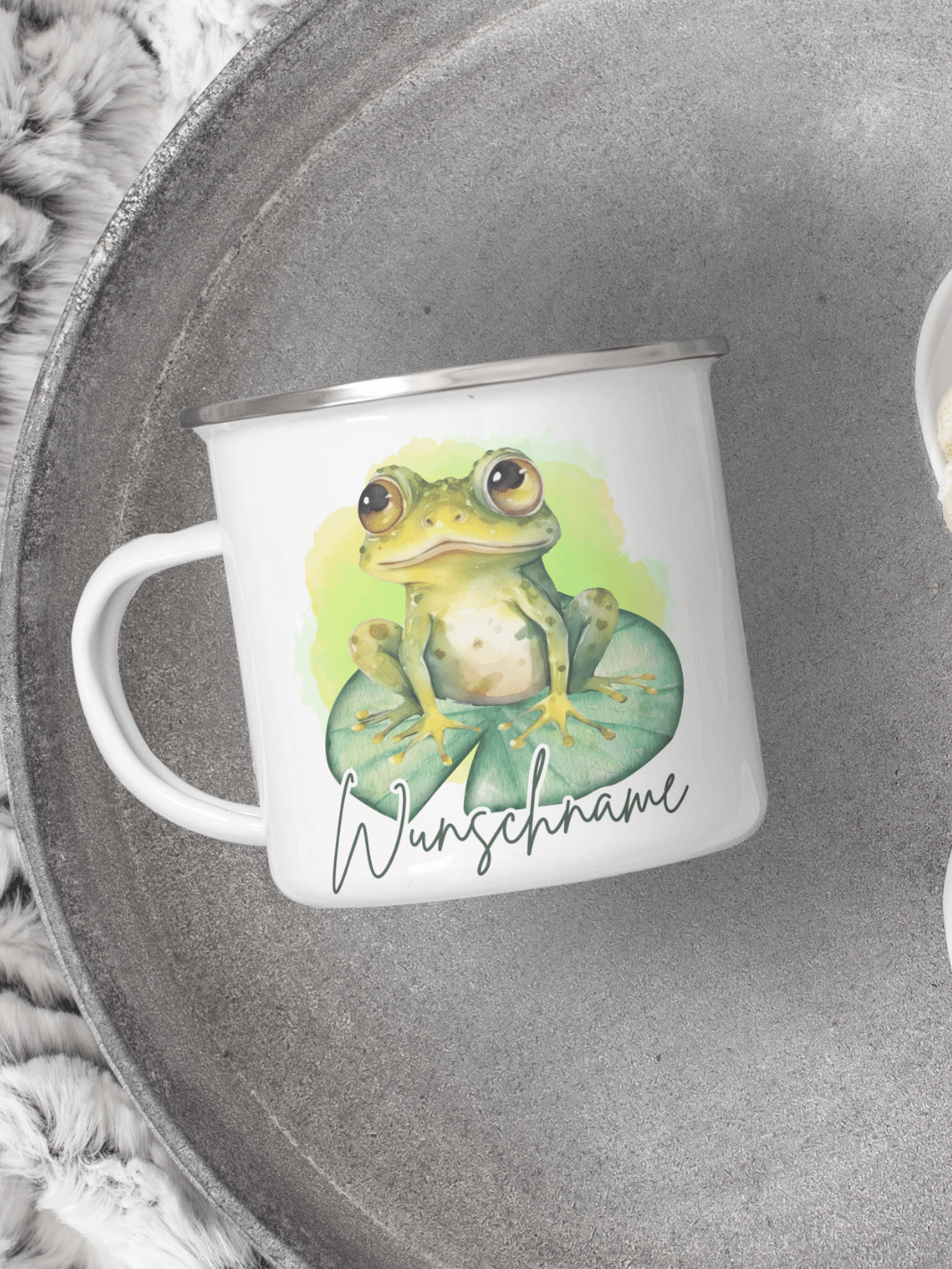 Emaillebecher mit personalisiertem Motiv – langlebig und einzigartig – ideal für Achtsamkeit, Geschenke und entspannte Momente