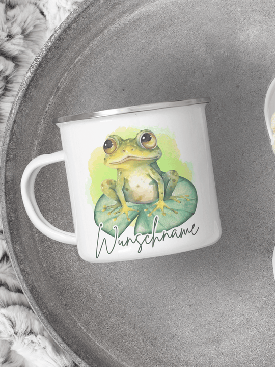 Emaillebecher mit personalisiertem Motiv – langlebig und einzigartig – ideal für Achtsamkeit, Geschenke und entspannte Momente