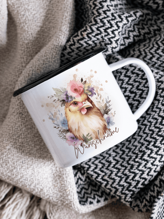 Emaillebecher mit personalisiertem Motiv – langlebig und einzigartig – ideal für Achtsamkeit, Geschenke und entspannte Momente