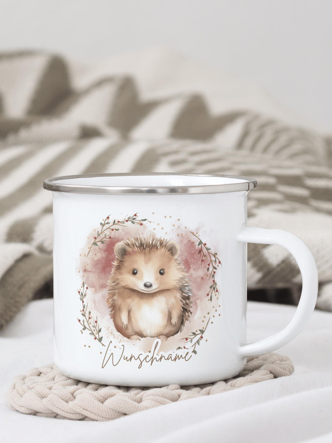 IGEL Emaillebecher (personalisierbar) silberner Rand