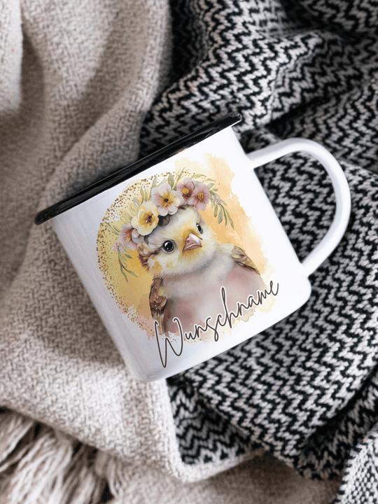 Emaillebecher mit personalisiertem Motiv – langlebig und einzigartig – ideal für Achtsamkeit, Geschenke und entspannte Momente