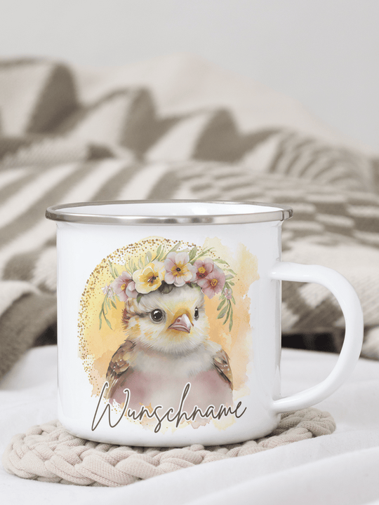 Emaillebecher mit personalisiertem Motiv – langlebig und einzigartig – ideal für Achtsamkeit, Geschenke und entspannte Momente