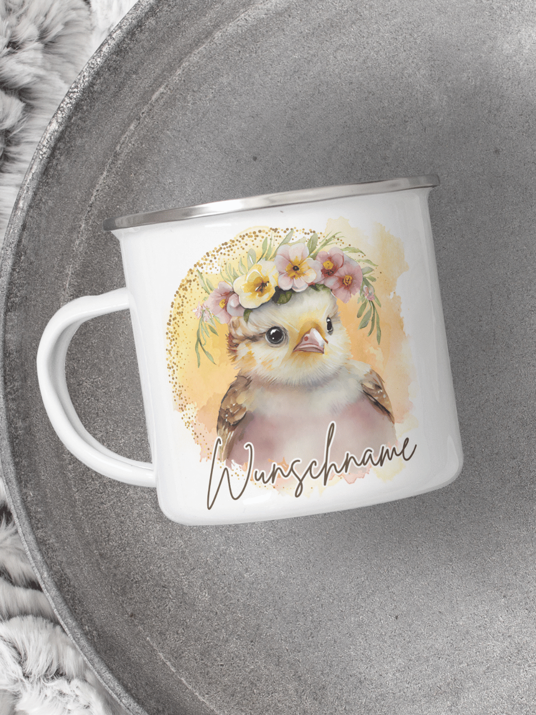 Emaillebecher mit personalisiertem Motiv – langlebig und einzigartig – ideal für Achtsamkeit, Geschenke und entspannte Momente