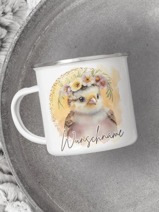 Emaillebecher mit personalisiertem Motiv – langlebig und einzigartig – ideal für Achtsamkeit, Geschenke und entspannte Momente