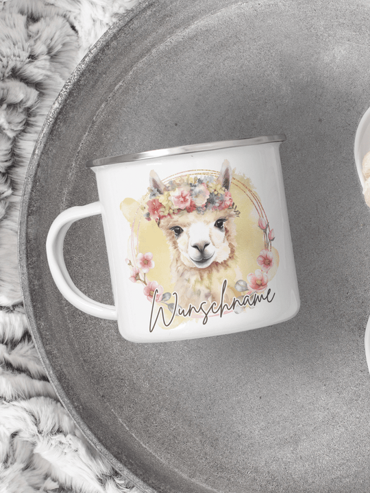 Emaillebecher mit personalisiertem Motiv – langlebig und einzigartig – ideal für Achtsamkeit, Geschenke und entspannte Momente