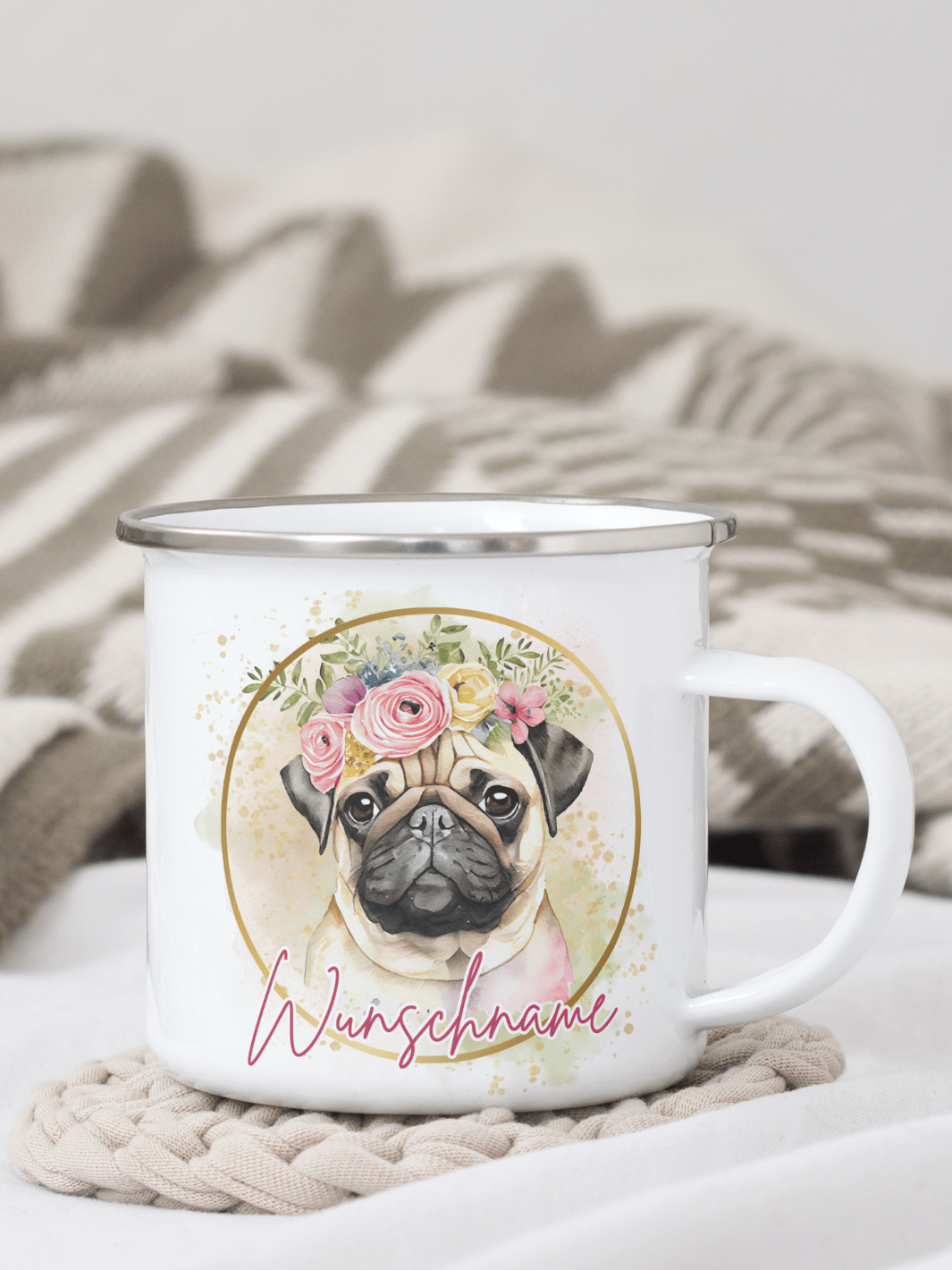 Emaillebecher mit personalisiertem Motiv – langlebig und einzigartig – ideal für Achtsamkeit, Geschenke und entspannte Momente
