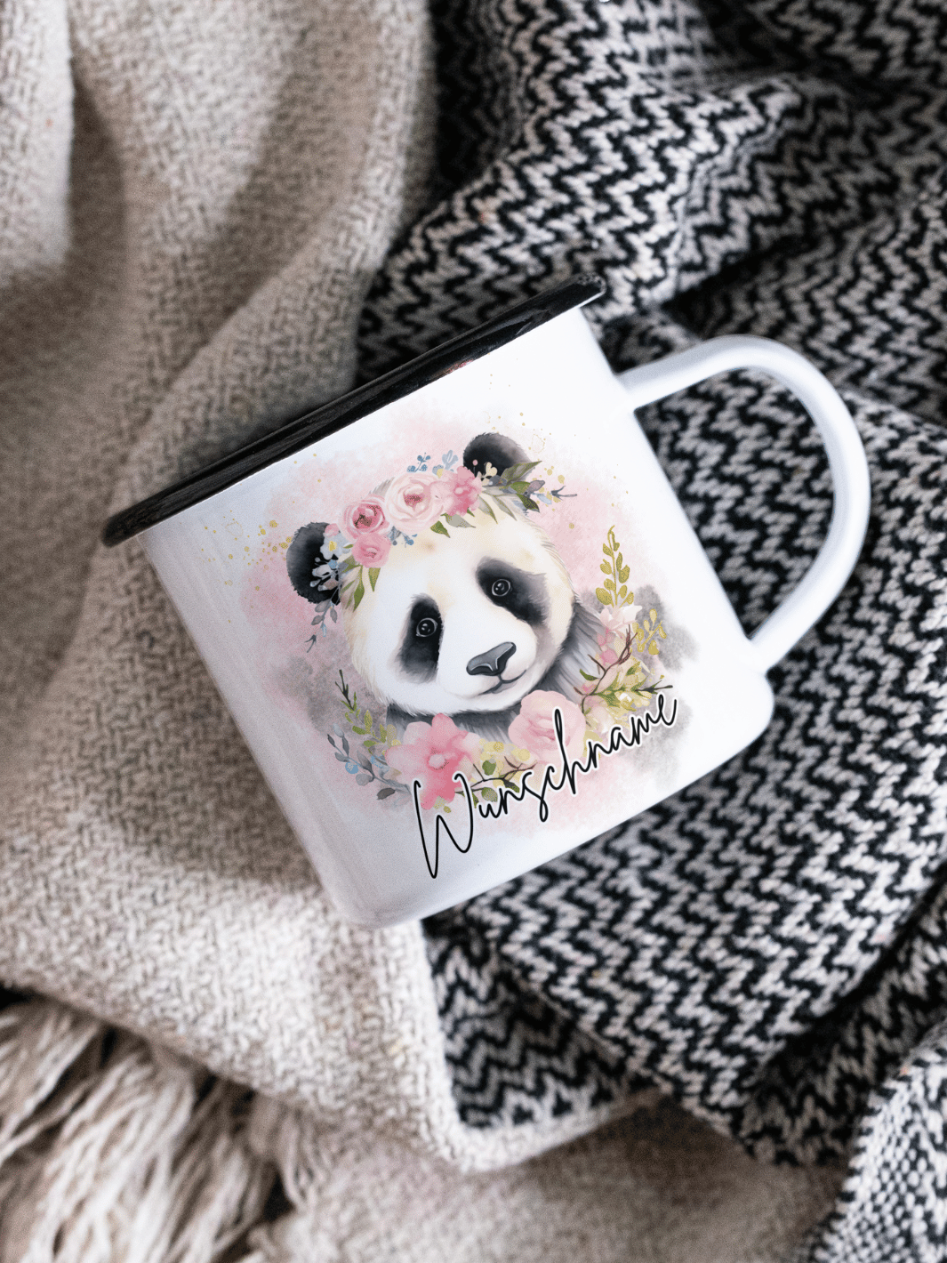 Emaillebecher mit personalisiertem Motiv – langlebig und einzigartig – ideal für Achtsamkeit, Geschenke und entspannte Momente