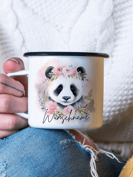 Emaillebecher mit personalisiertem Motiv – langlebig und einzigartig – ideal für Achtsamkeit, Geschenke und entspannte Momente