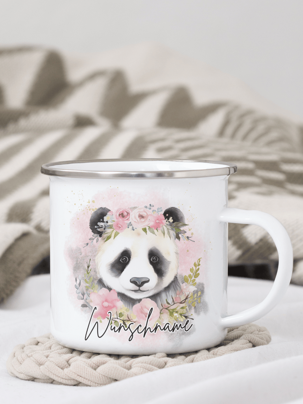 Emaillebecher mit personalisiertem Motiv – langlebig und einzigartig – ideal für Achtsamkeit, Geschenke und entspannte Momente