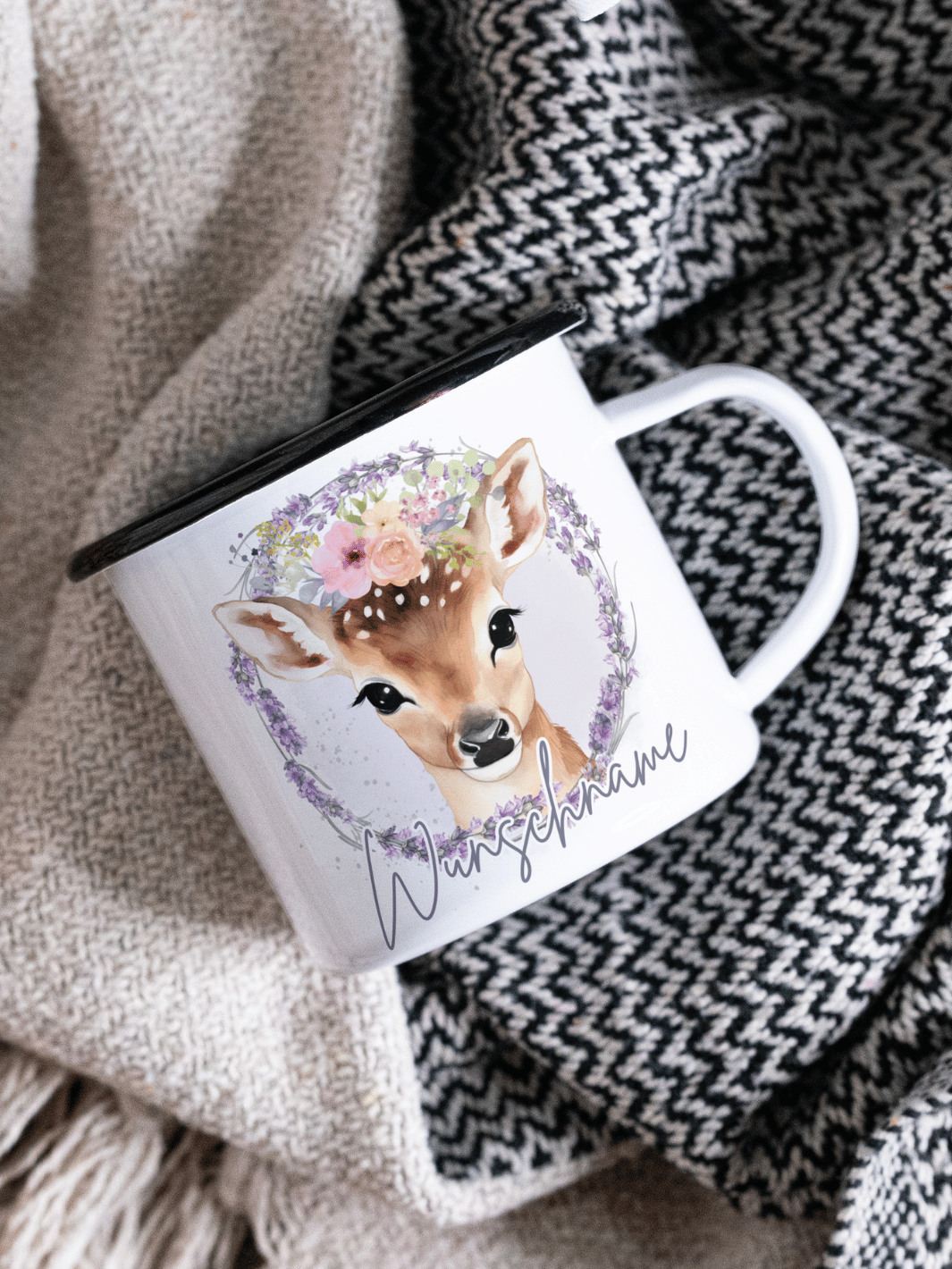 Emaillebecher mit personalisiertem Motiv – langlebig und einzigartig – ideal für Achtsamkeit, Geschenke und entspannte Momente