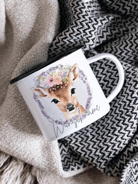 Emaillebecher mit personalisiertem Motiv – langlebig und einzigartig – ideal für Achtsamkeit, Geschenke und entspannte Momente