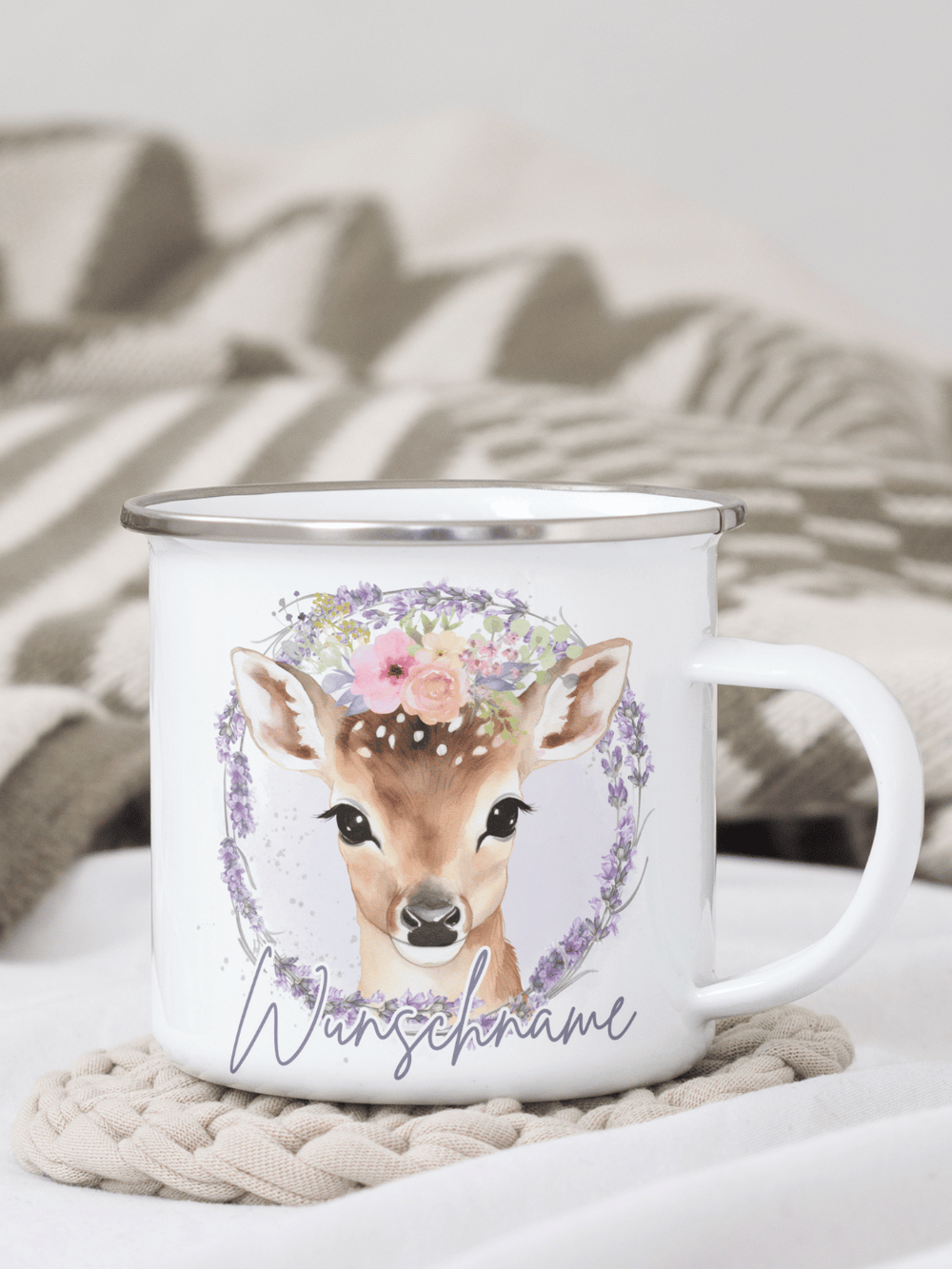 Emaillebecher mit personalisiertem Motiv – langlebig und einzigartig – ideal für Achtsamkeit, Geschenke und entspannte Momente