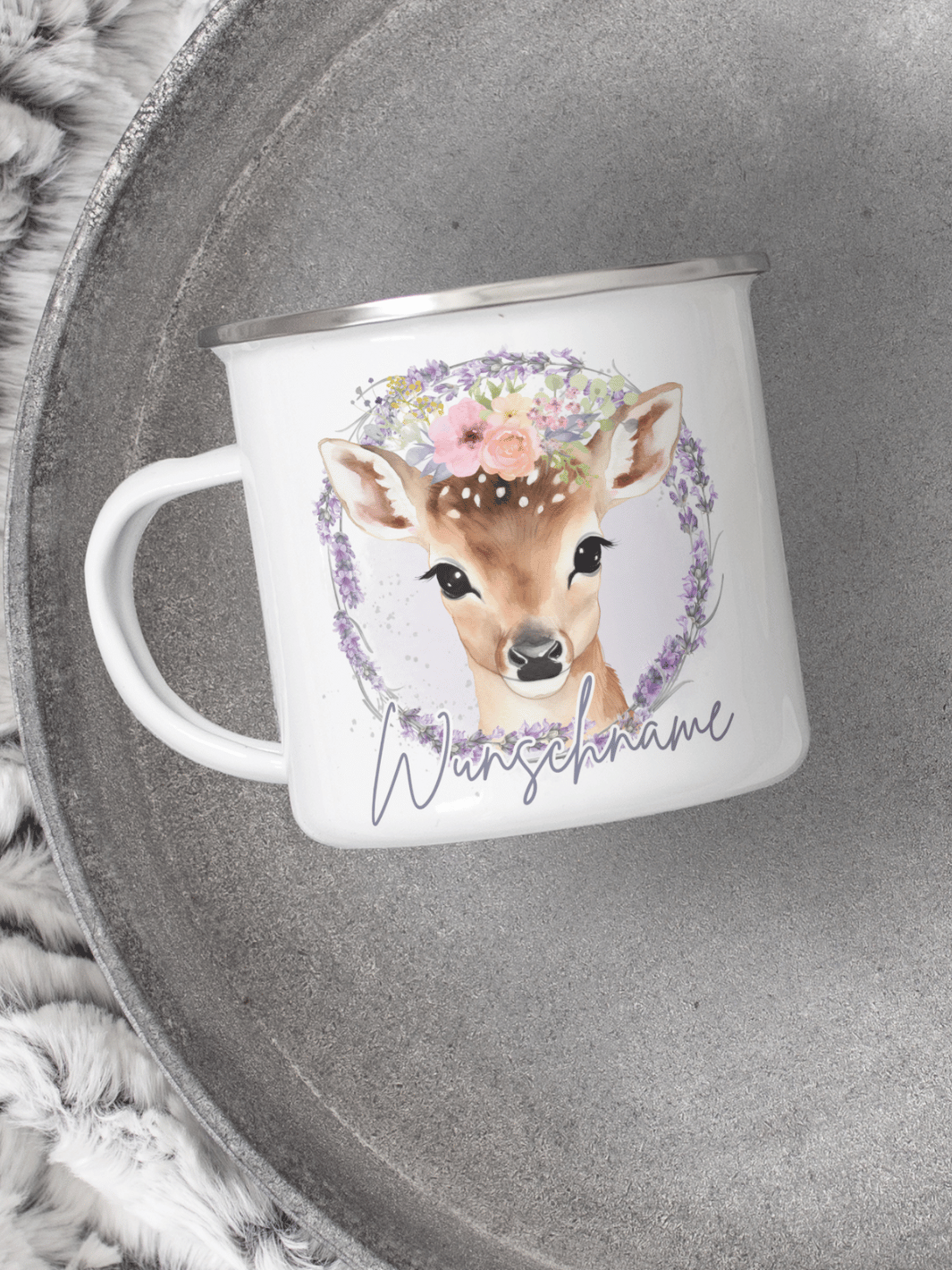 Emaillebecher mit personalisiertem Motiv – langlebig und einzigartig – ideal für Achtsamkeit, Geschenke und entspannte Momente