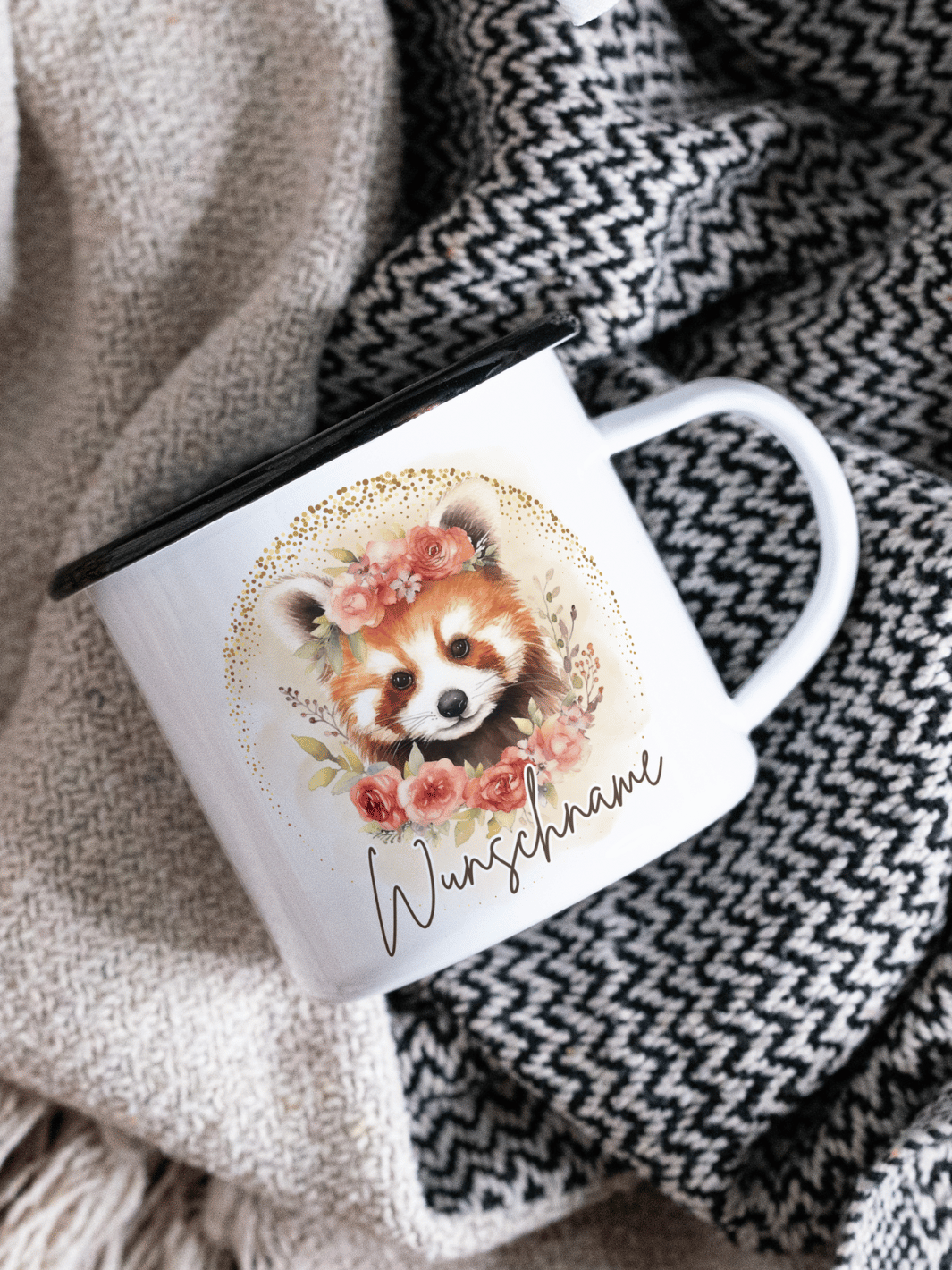 Emaillebecher mit personalisiertem Motiv – langlebig und einzigartig – ideal für Achtsamkeit, Geschenke und entspannte Momente