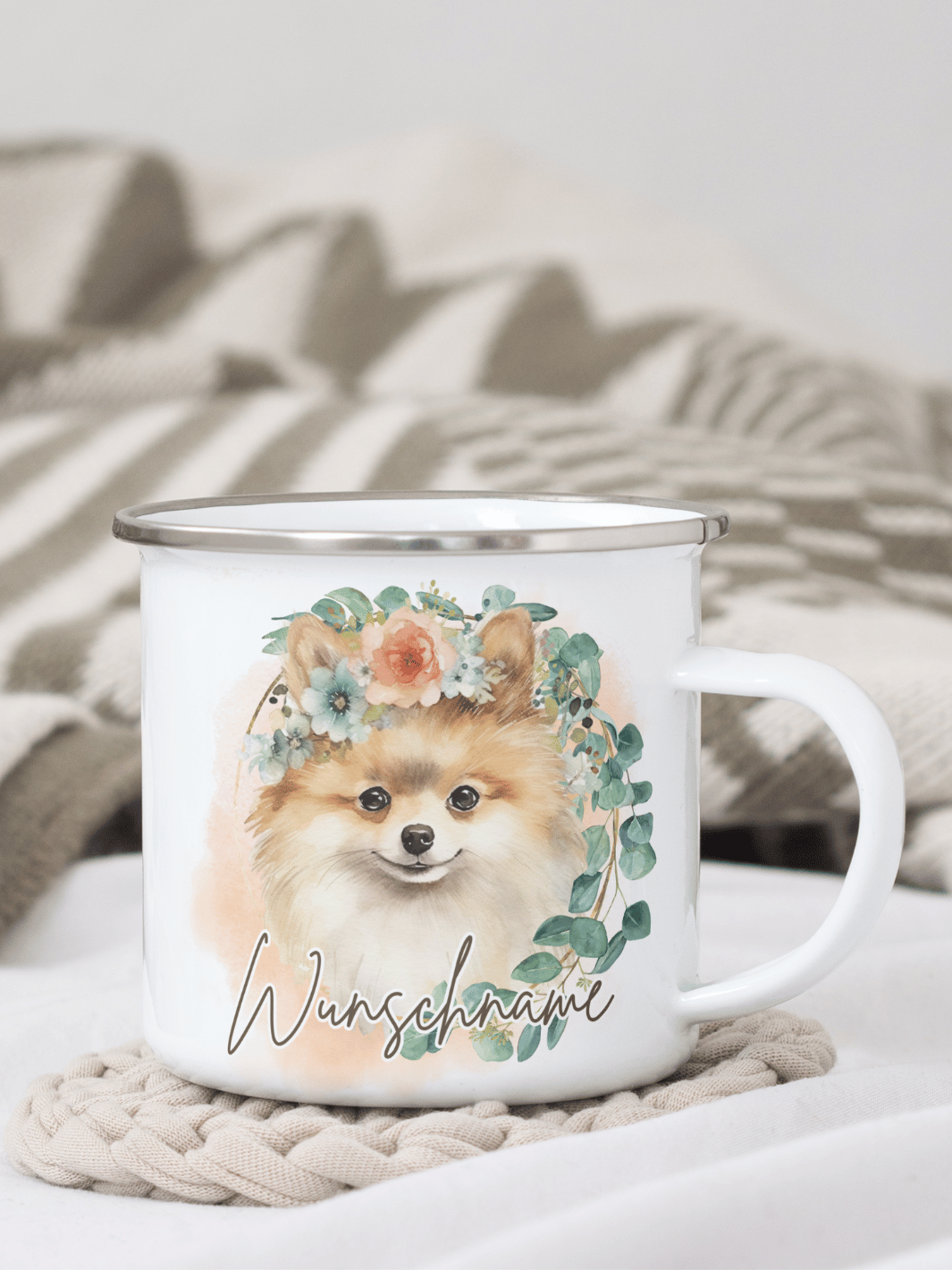 Emaillebecher mit personalisiertem Motiv – langlebig und einzigartig – ideal für Achtsamkeit, Geschenke und entspannte Momente