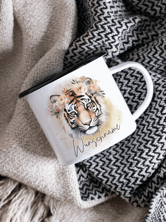 Emaillebecher mit personalisiertem Motiv – langlebig und einzigartig – ideal für Achtsamkeit, Geschenke und entspannte Momente