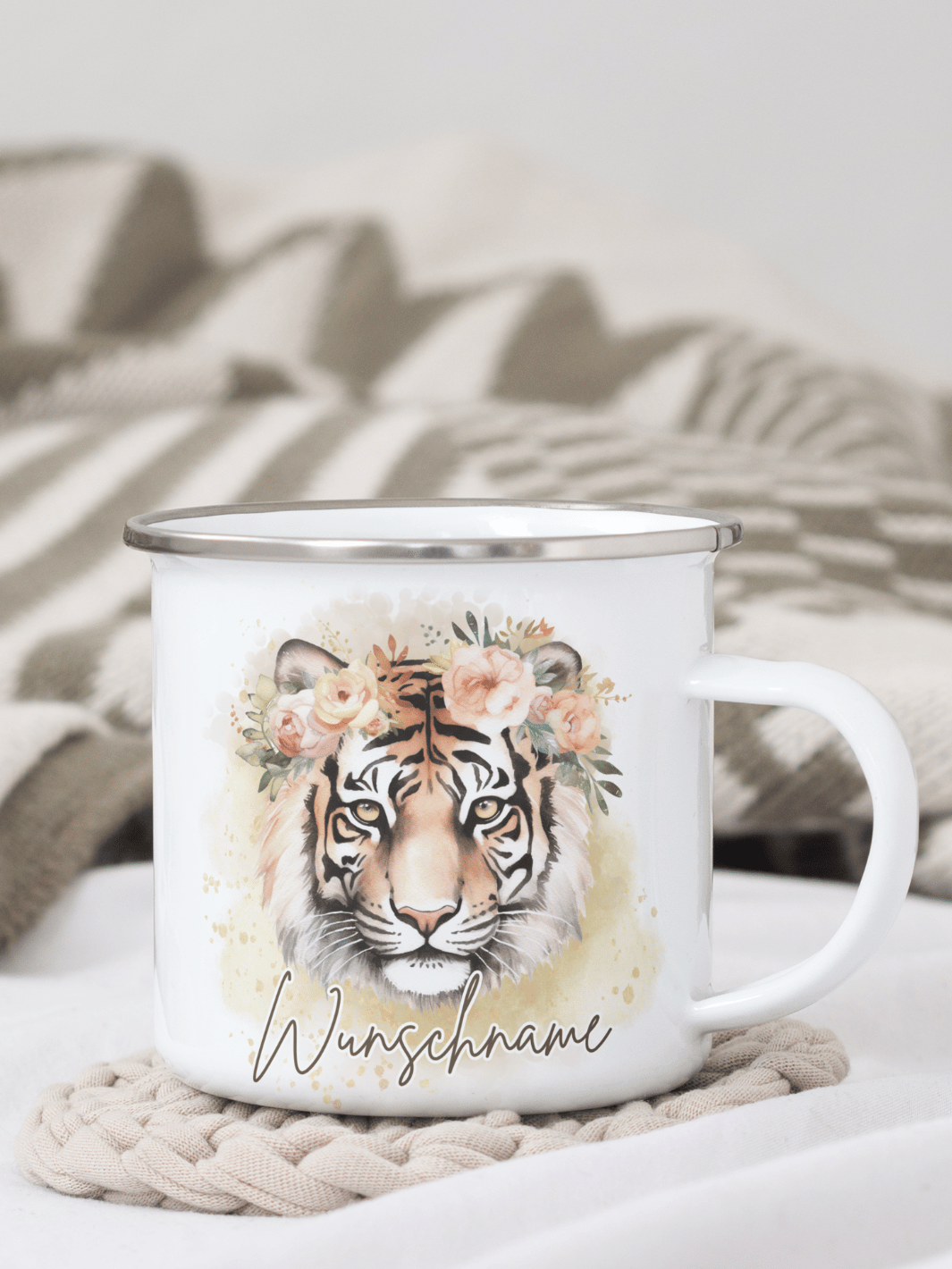 Emaillebecher mit personalisiertem Motiv – langlebig und einzigartig – ideal für Achtsamkeit, Geschenke und entspannte Momente