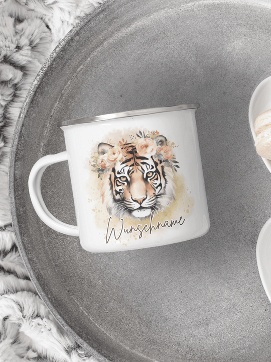 Emaillebecher mit personalisiertem Motiv – langlebig und einzigartig – ideal für Achtsamkeit, Geschenke und entspannte Momente