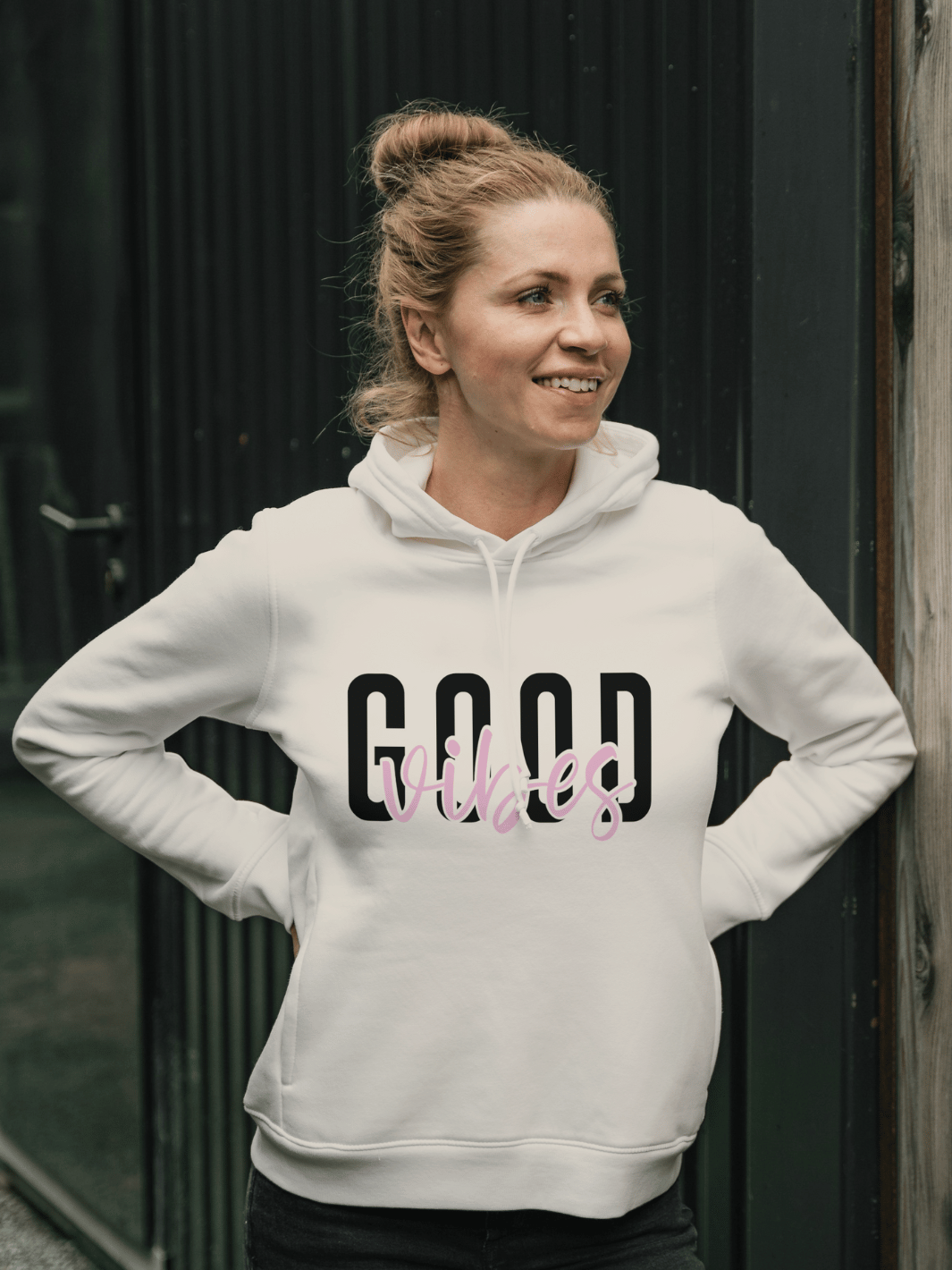 Good Vibes Hoodie Model