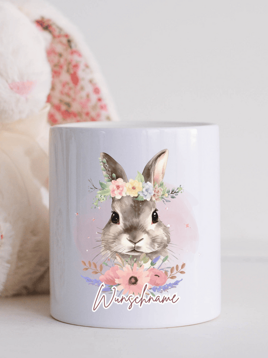 Keramik-Spardose Motiv Hase mit Wunschname personalisierbar - das ideale Geschenk für Kinder oder als Geschenk für deine Freundin. Geschenke zur Taufe oder als Geschenk zum Geburtstag