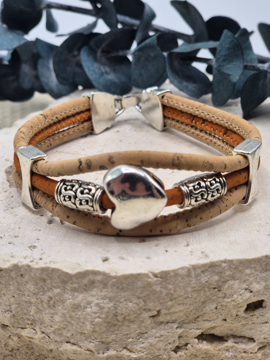 HERZ Kork Armband natur orange mit Motiv aus Zamak-Legierung