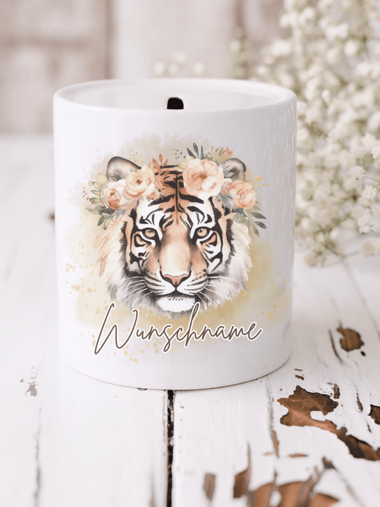 Keramikspardose mit niedlichem Motiv – nachhaltige Sparidee aus hochwertiger Keramik, kleines Geschenk für Kinder und Erwachsene, ideales Accessoire zum Sparen von Münzen und Scheinen, liebevoll illustriert.