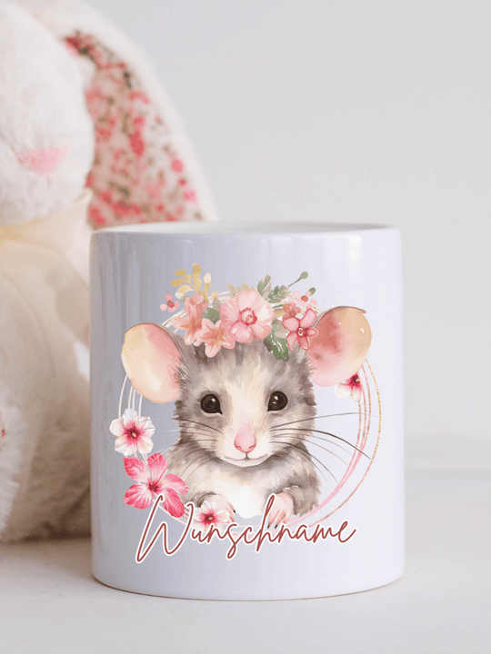 Niedliche Keramikspardose mit Aquarellmaus – mit Namen individualisierbar. Perfektes Geschenk zur Geburt, Taufe oder als Deko im Kinderzimmer. Alles auf Anfang 💚 Geschenke für Herz & Seele