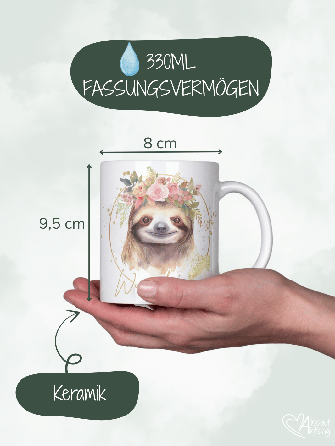 Personalisierbare Keramiktassen, handgefertigt in Deutschland, individuelles Geschenk für Freundin, nachhaltige Tasse für Kaffee oder Tee, liebevoll gestaltetes Motiv, personalisierbar mit Name