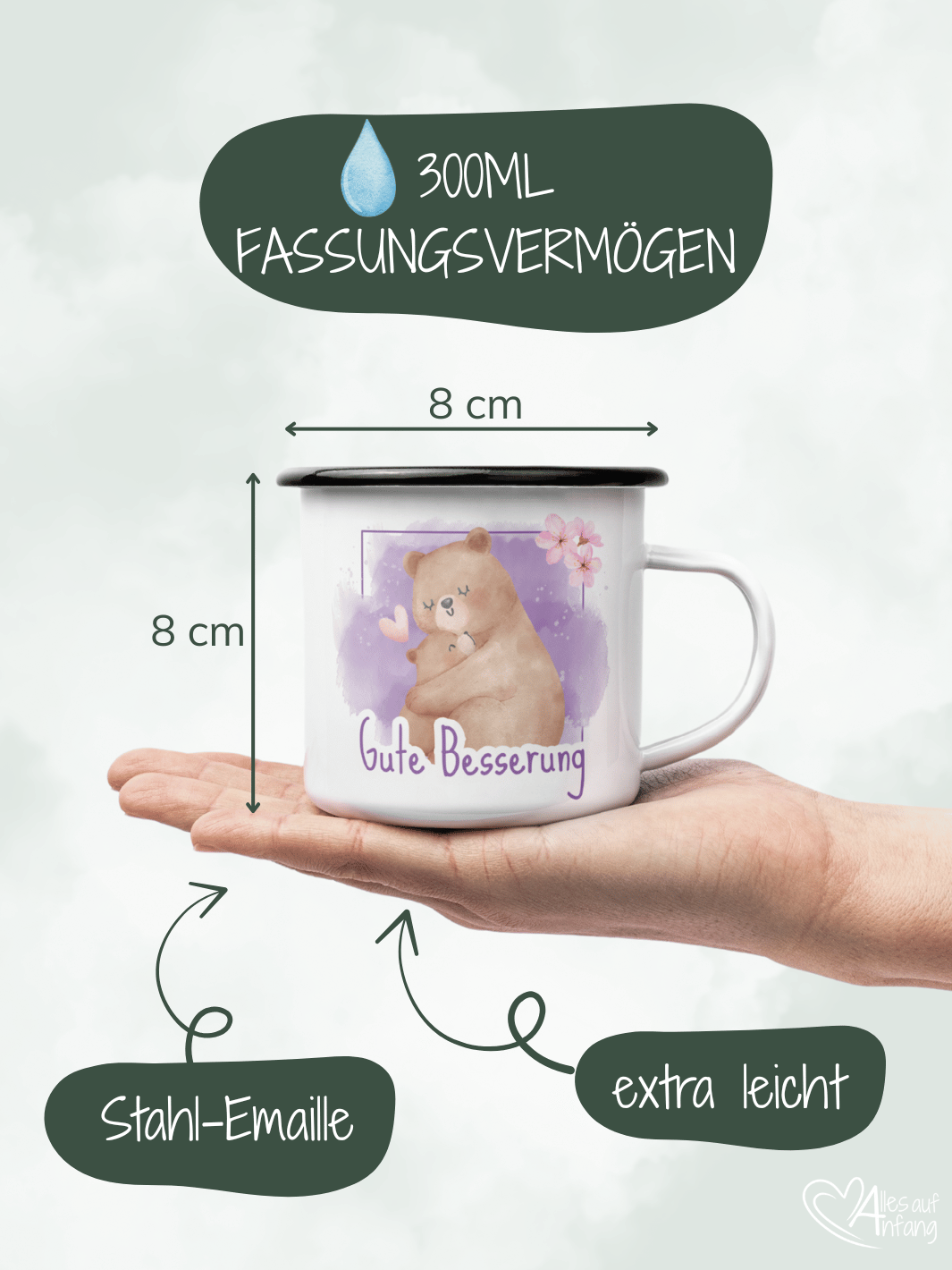 Emaillebecher mit personalisiertem Motiv – langlebig und einzigartig – ideal für Achtsamkeit, Geschenke und entspannte Momente