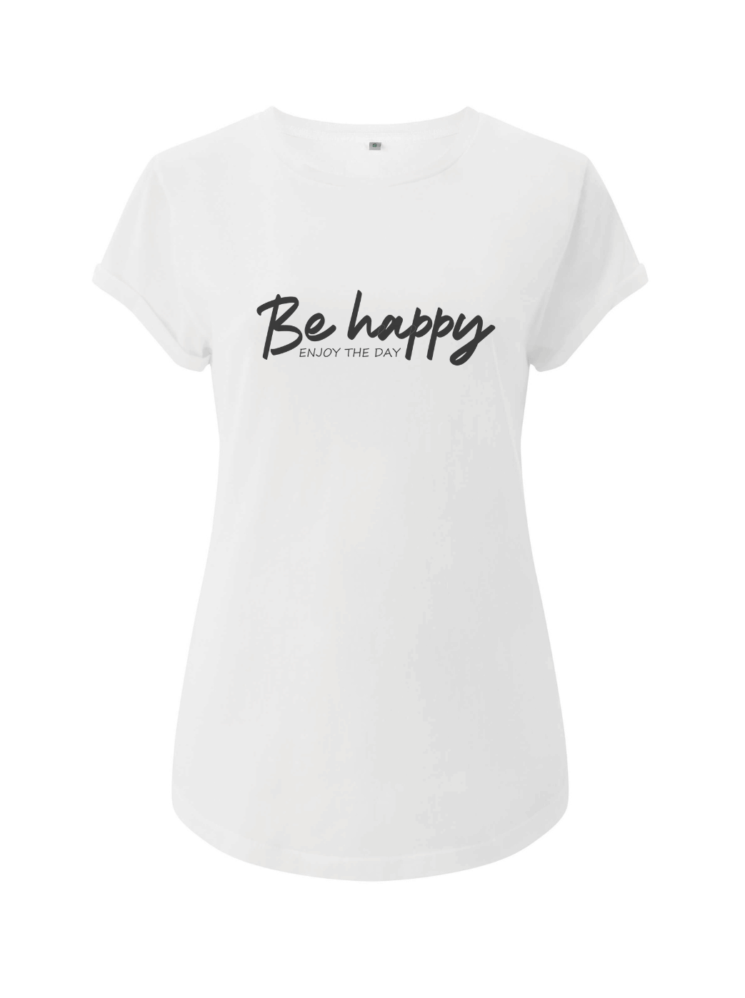 Damen T-Shirt rolled arms BE HAPPY weiß