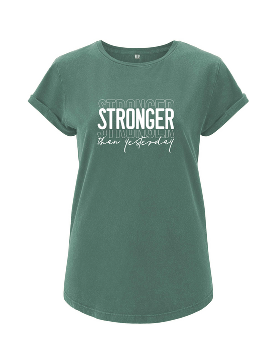 STRONGER Damen T-Shirt rolled arms sage green