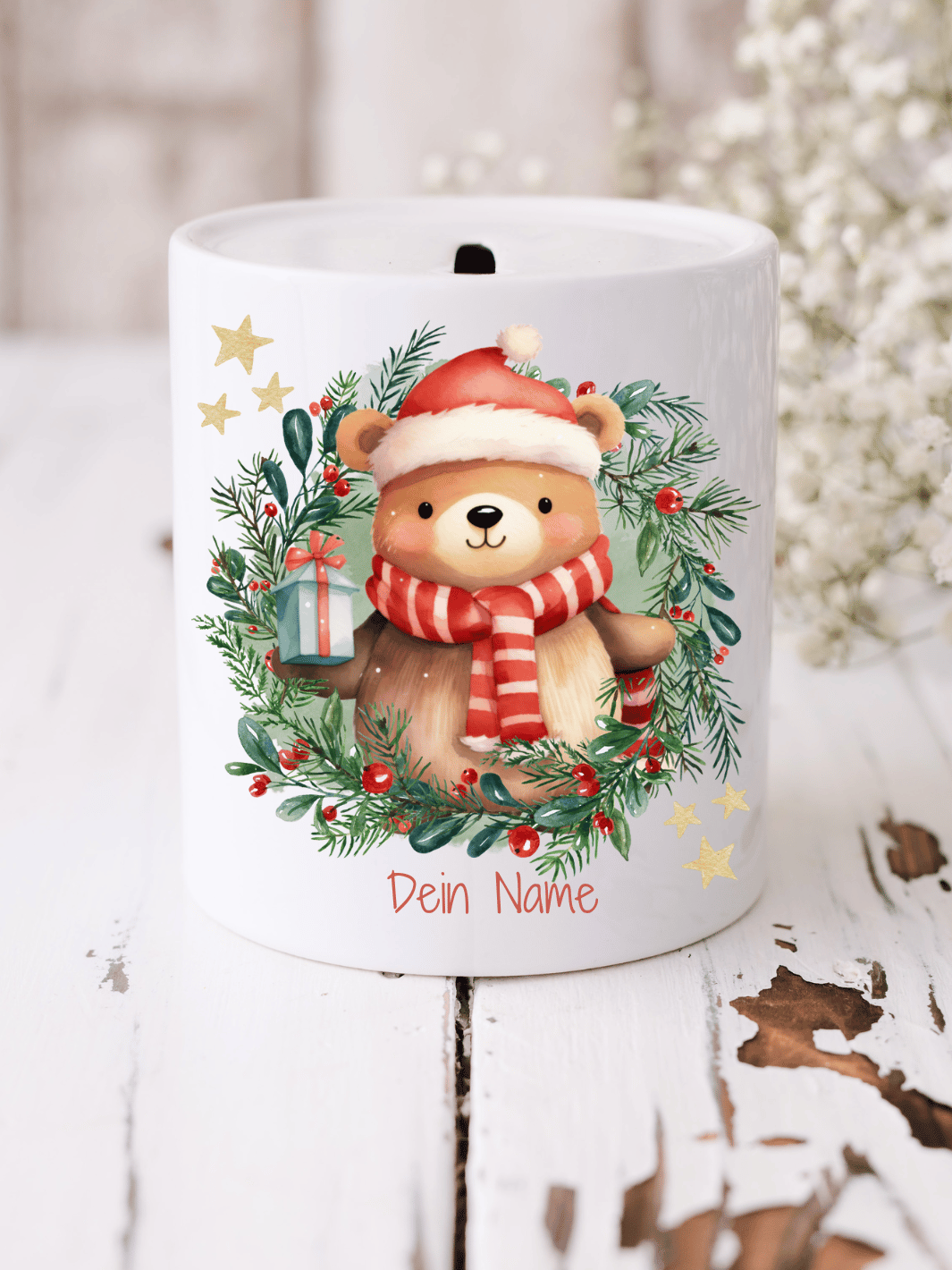 Weihnachtliche Spardose mit süßem Bärenmotiv – personalisierbar & festlich. Liebevolles Geschenk zur Adventszeit oder Nikolaus. Alles auf Anfang 💚 Geschenke für Herz & Seele